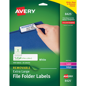 Avery Removable Extra-Large File Folder Labels, Removable Adhesive, 1/3 Cut, 450/PK