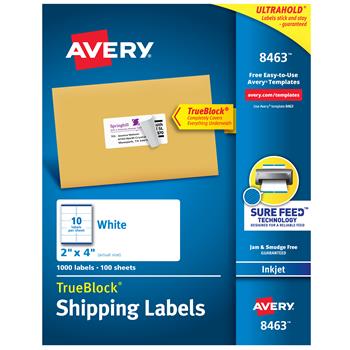Avery TrueBlock Inkjet Shipping Labels, 2&quot; x 4&quot;, White, 1000/Box