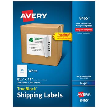 Avery TrueBlock Inkjet Shipping Labels, 8-1/2&quot; x 11&quot;, White, 100/Box