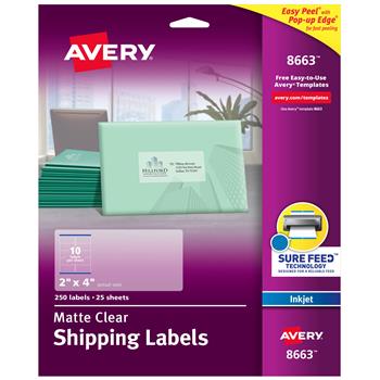 Avery Inkjet Shipping Labels, 2&quot; x 4&quot;, Matte Clear, 250/Pack