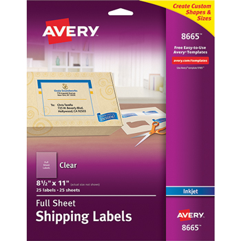 Avery Shipping Labels, Permanent Adhesive, Clear, 8 1/2&quot; x 11&quot;, 25/PK