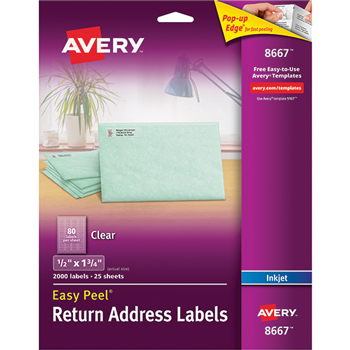 Avery Easy Peel&#174; Return Address Labels, Permanent Adhesive, Clear, 1/2&quot; x 1 3/4&quot;, 2000/PK