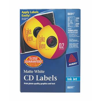 Avery CD Labels, Matte White, 100 Disc Labels and 200 Spine Labels/Pack