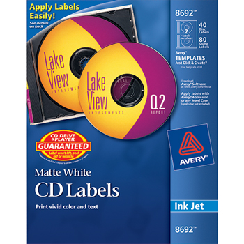 Avery CD Labels, Print to the Edge, Permanent Adhesive, Matte, 40 Face  Labels and 80 Spine Labels/PK - WB Mason