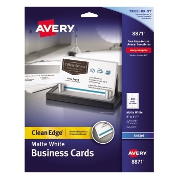 Avery Clean Edge&#174; Business Cards, True Print&#174; Matte, Two-Sided Printing, 2&quot; x 3 1/2&quot;, 200/PK