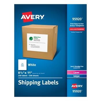 Avery Laser Inkjet Shipping Labels, 8-1/2&quot; x 11&quot;, White, 250/Box