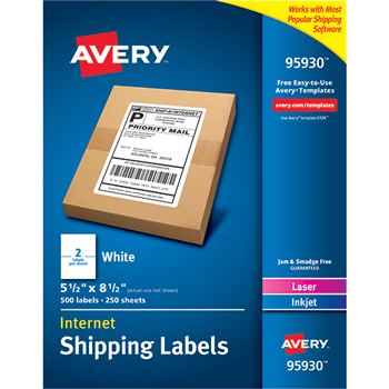 Avery Shipping Labels, Permanent Adhesive, 5 1/2&quot; x 8 1/2&quot;, 500/BX