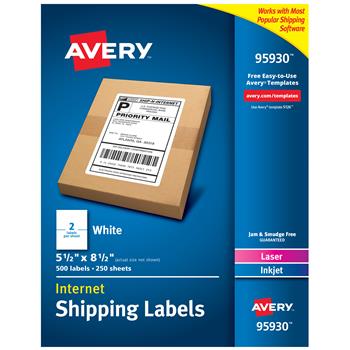 Avery Laser Inkjet Shipping Labels, 8-1/2&quot; x 11&quot;, White, 500/Box