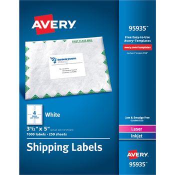 Avery Shipping Labels, Permanent Adhesive, , 3 1/2&quot; x 5&quot;, 1000/BX
