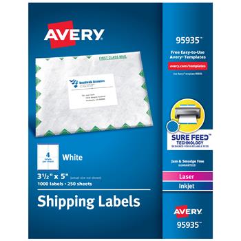 Avery Laser Injet Shipping Labels, 3-1/2&quot; x 5&quot;, White, 1,000/Box