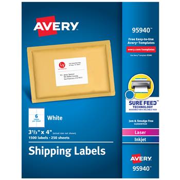 Avery Laser Injet Shipping Labels, 3-1/3&quot; x 4&quot;, White, 1,500/Box