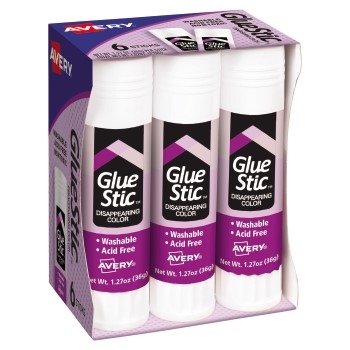 Avery Glue Stic™ Disappearing Purple Color, Washable, Nontoxic, 1.27 oz., 6/PK