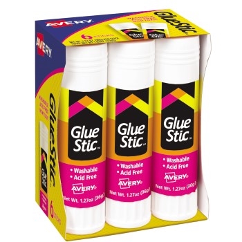 Avery Glue Stic™, Washable, Nontoxic, Permanent Adhesive, 1.27 oz., 6/PK