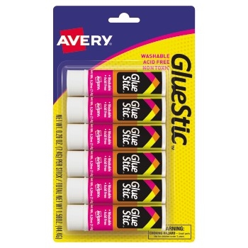 Avery Glue Stic™, Washable, Nontoxic, Permanent Adhesive, 0.26 oz., 6/PK