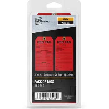 Avery Preprinted 5S Hang Tags, 5.75 in x 3 in, Red 25/Pack