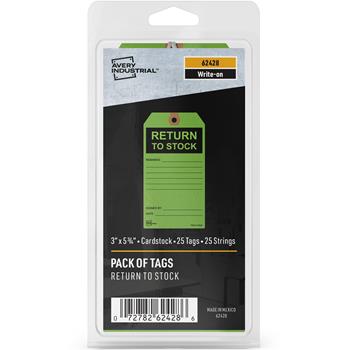 Avery RETURN TO STOCK Preprinted Inventory Tags, 5.75 in x 3 in, Green, 25/Pack