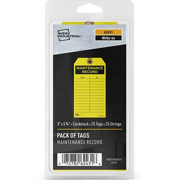 Avery Preprinted MAINTENANCE RECORD Hang Tags, 5.75 in x 3 in, Yellow, 25/Pack