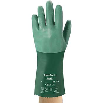 Ansell 8-352 Neoprene Coated Glove, Chemical Resistant, Green, Size 8, 12 Pairs
