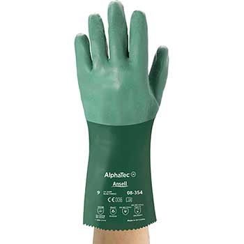 Ansell 8-354 Neoprene Coated Glove, Chemical Resistant, Green, Size 9, 12/PK