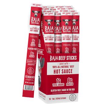 Baja Jerky Sticks, Hot Sauce, 1 oz, 16 Count