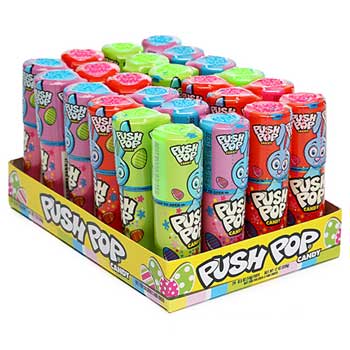 Topps Push Pop&#174; Candy Display Box, Assorted, .5 oz., 24/BX, 24 BX/CS