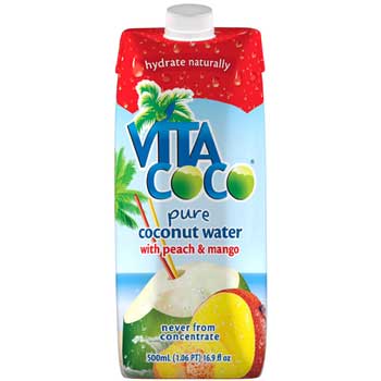 Vita Coco Pure Coconut Water, Peach &amp; Mango, 16.9 oz., 12/CT