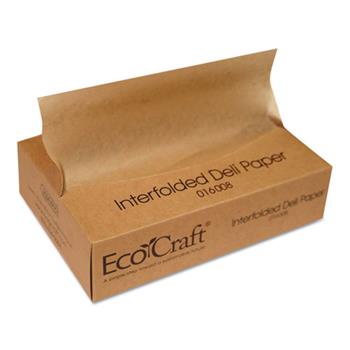 Bagcraft Interfold EcoCraft Deli Sheets, 10-3/4&quot; x 8&quot;, Soy Wax, Brown, 500/Box, 12 Boxes/Carton