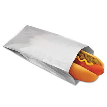 Bagcraft Foil Single-Serve Hot Dog Bags, 3 1/2 x 1 1/2 x 8 1/2, Silver,1000/Carton