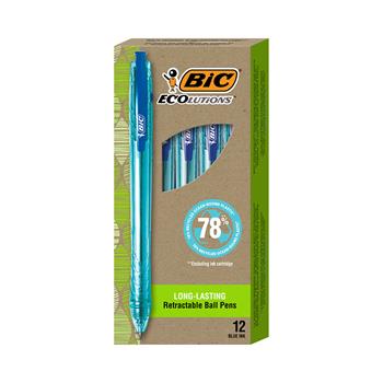 BIC Ecolutions Ocean Bound Ballpoint Retractable Pen, Blue Ink, 1 mm, Medium, Dozen