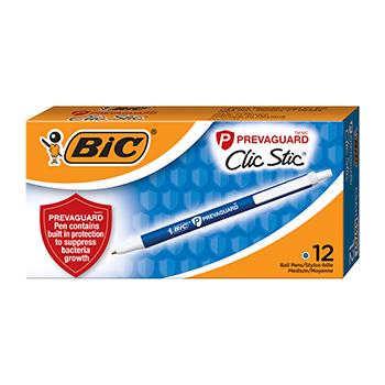 BIC&#174; Prevaguard Antimicrobial Clic Stic&#174; Ballpoint Retractable Pen, Blue Ink, Medium, Dozen
