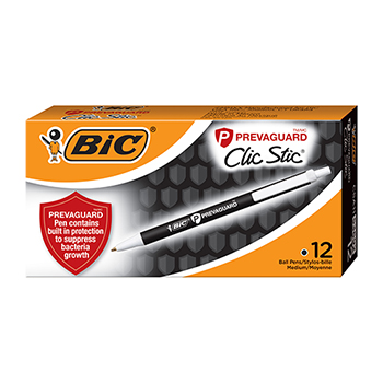 BIC&#174; Prevaguard Antimicrobial Clic Stic&#174; Ballpoint Retractable Pen, Black Ink, Medium, Dozen