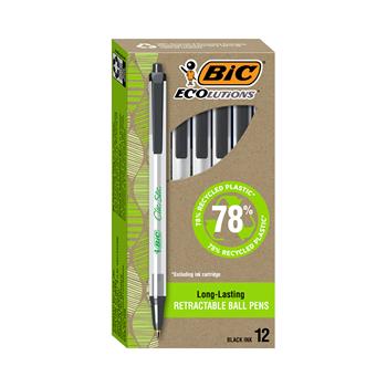 BIC Ecolutions Clic Stic Ballpoint Retractable Pen, Black Ink, 1 mm, Medium, Dozen