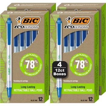 BIC ReVolution Ballpoint Pen, Retractable, Medium 1 mm, Blue Ink/Semi-Clear Barrel, 48/Pack