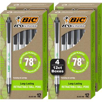 BIC ReVolution Ballpoint Pen, Retractable, Medium 1 mm, Black Ink/Semi-Clear Barrel, 48/Pack