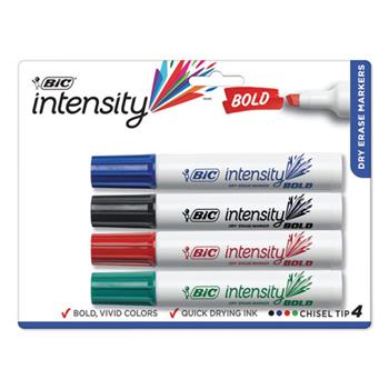 BIC Intensity Bold Tank-Style Dry Erase Marker, Broad Chisel Tip, Assorted Colors, 4/Set