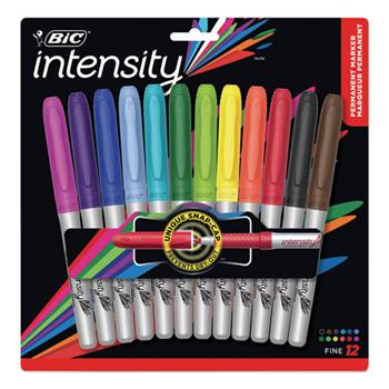 BIC Intensity Fine Tip Permanent Marker, Fine Bullet Tip, Assorted Colors, 12/Set
