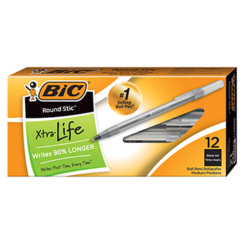 BIC&#174; Round Stic Ballpoint Stick Pen, Black Ink, Medium, DZ