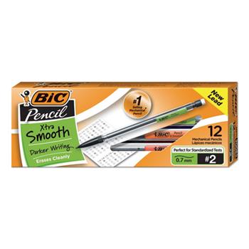 BIC Xtra Smooth Mechanical Pencil, 0.7 mm, HB (#2.5), Black Lead, Clear Barrel, Dozen