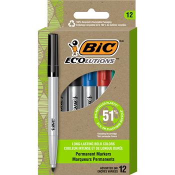 BIC Ecolutions Permanent Marker, Assorted Ink, Fine Point, Dozen