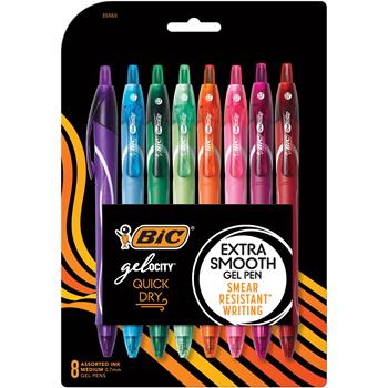 BIC Gel-ocity Quick Dry Gel Pen, Retractable, Medium 0.7 mm, Assorted Ink and Barrel Colors, 8/Pack