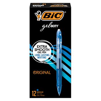 BIC Gel-ocity Gel Pen, Retractable, Medium 0.7 mm, Blue Ink, Translucent Blue Barrel, Dozen