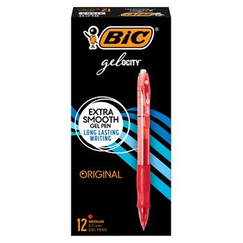BIC Gel-ocity Gel Pen, Retractable, Medium 0.7 mm, Red Ink, Translucent Red Barrel, Dozen