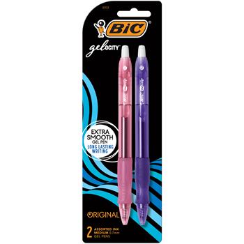 BIC Gel-ocity Gel Pen, Retractable, Medium 0.7 mm, Assorted Ink and Barrel Colors, 2/Pack