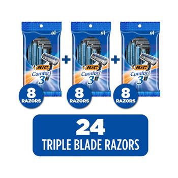 BIC Comfort 3 Men&#39;s Triple Blade Disposable Razors, 288/Carton