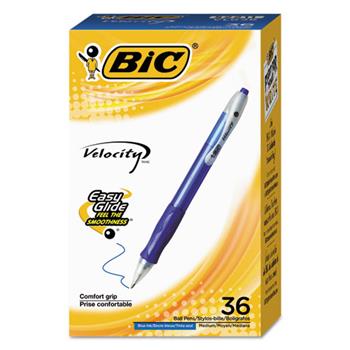 BIC Velocity Easy Glide Ballpoint Pen Value Pack, Retractable, Medium 1 mm, Blue Ink, Blue Barrel, 36/Pack