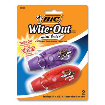 BIC Wite-Out Mini Twist Correction Tape, Non-Refillable, 1/5&quot; x 314&quot;, 2/Pack