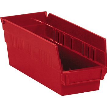 W.B. Mason Co. Plastic Shelf Bin Boxes, 11 5/8&quot; x 4 1/8&quot; x 4&quot;, Red, 36/CS