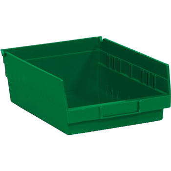 W.B. Mason Co. Plastic Shelf Bin Boxes, 11 5/8&quot; x 11 1/8&quot; x 4&quot;, Green, 8/CS