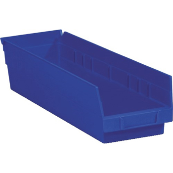 W.B. Mason Co. Plastic Shelf Bin Boxes, 17 7/8&quot; x 4 1/8&quot; x 4&quot;, Blue, 20/CS