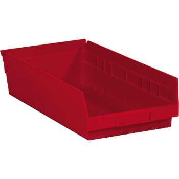 W.B. Mason Co. Plastic Shelf Bin Boxes, 17 7/8&quot; x 8 3/8&quot; x 4&quot;, Red, 10/CS